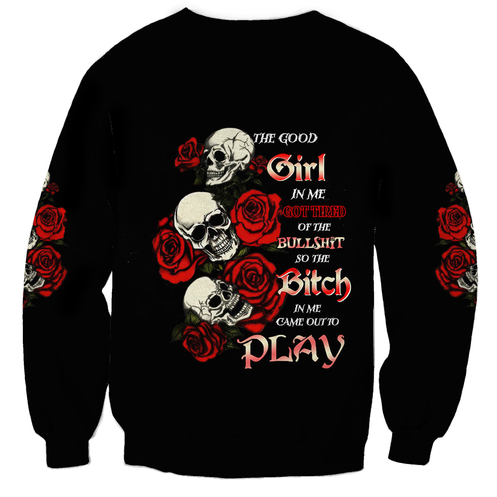 The Good Girl In Me 3 Skulls Rose Vintage Sweatshirt - Wonder Print Shop