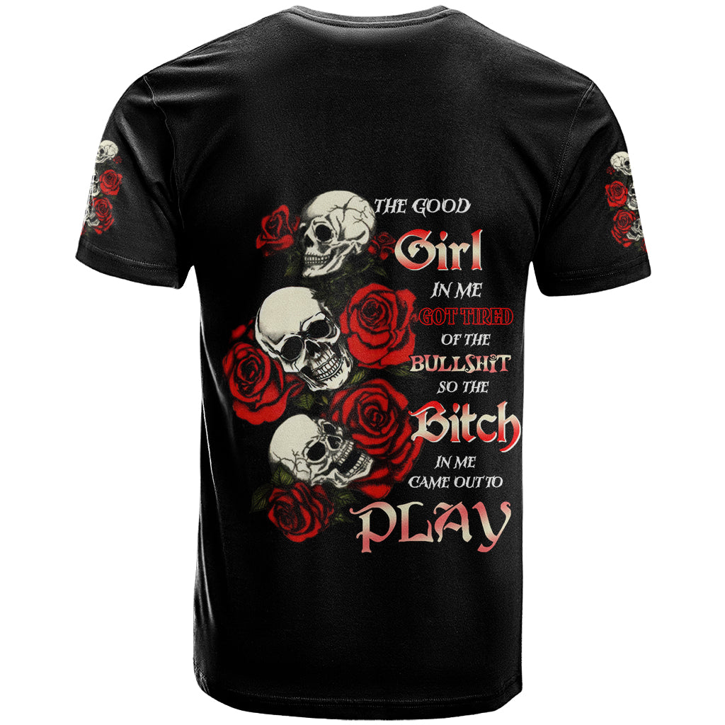 The Good Girl In Me 3 Skulls Rose Vintage T Shirt - Wonder Print Shop