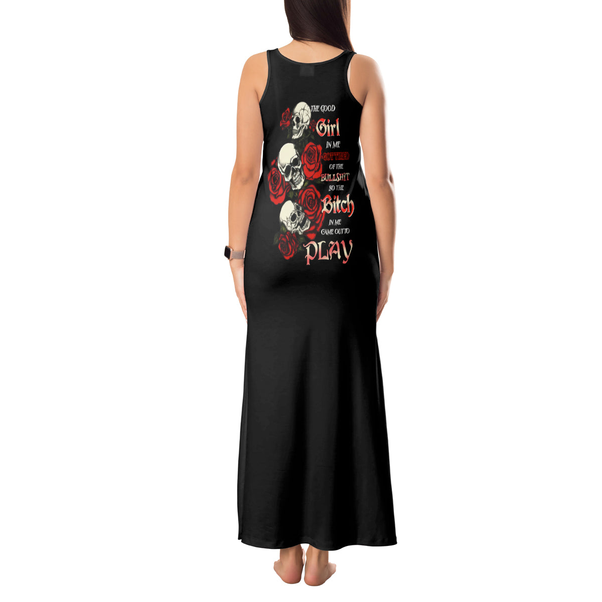 The Good Girl In Me 3 Skulls Rose Vintage Tank Maxi Dress - Wonder Print Shop