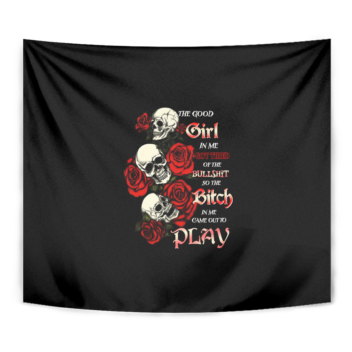 The Good Girl In Me 3 Skulls Rose Vintage Tapestry - Wonder Print Shop