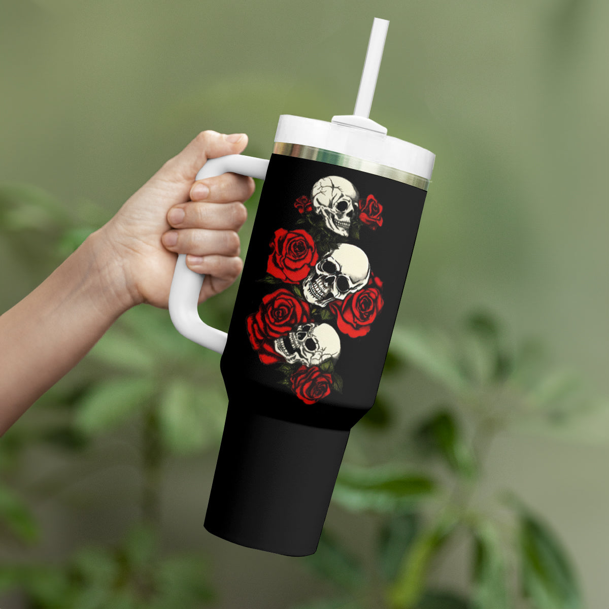 The Good Girl In Me 3 Skulls Rose Vintage Tumbler With Handle - Wonder Print Shop