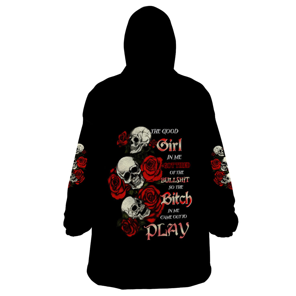 The Good Girl In Me 3 Skulls Rose Vintage Wearable Blanket Hoodie - Wonder Print Shop