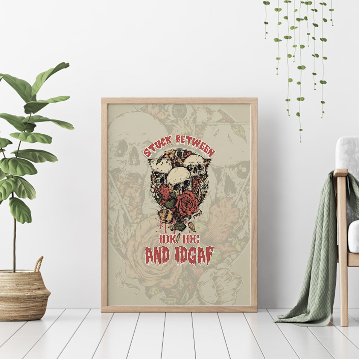 Stuck Between Idk Idc And Idgaf Skull Canvas Wall Art - Wonder Print Shop
