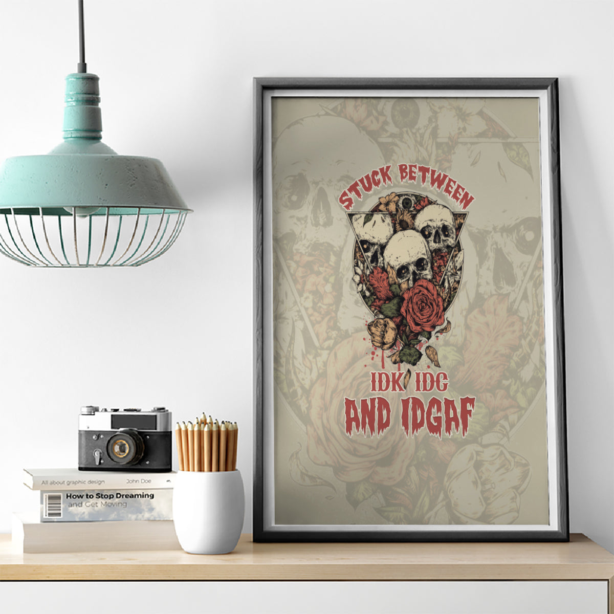 Stuck Between Idk Idc And Idgaf Skull Canvas Wall Art - Wonder Print Shop