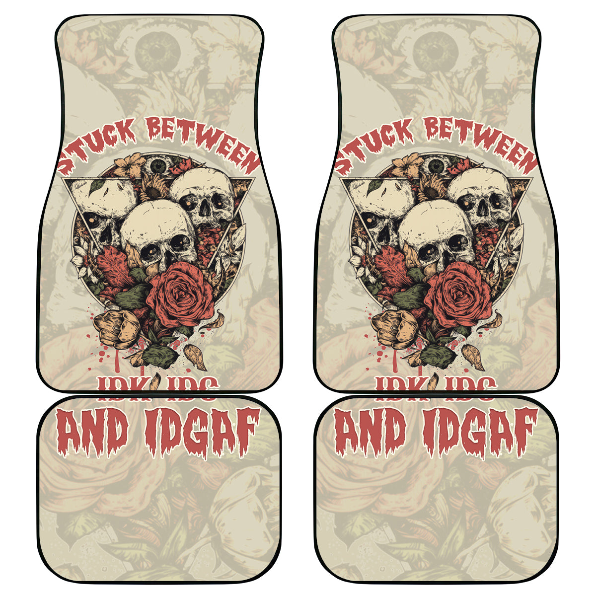 Stuck Between Idk Idc And Idgaf Skull Car Mats - Wonder Print Shop