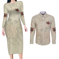 Stuck Between Idk Idc And Idgaf Skull Couples Matching Long Sleeve Bodycon Dress and Long Sleeve Button Shirt - Wonder Print Shop