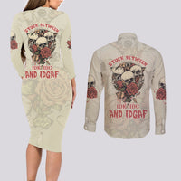 Stuck Between Idk Idc And Idgaf Skull Couples Matching Long Sleeve Bodycon Dress and Long Sleeve Button Shirt - Wonder Print Shop