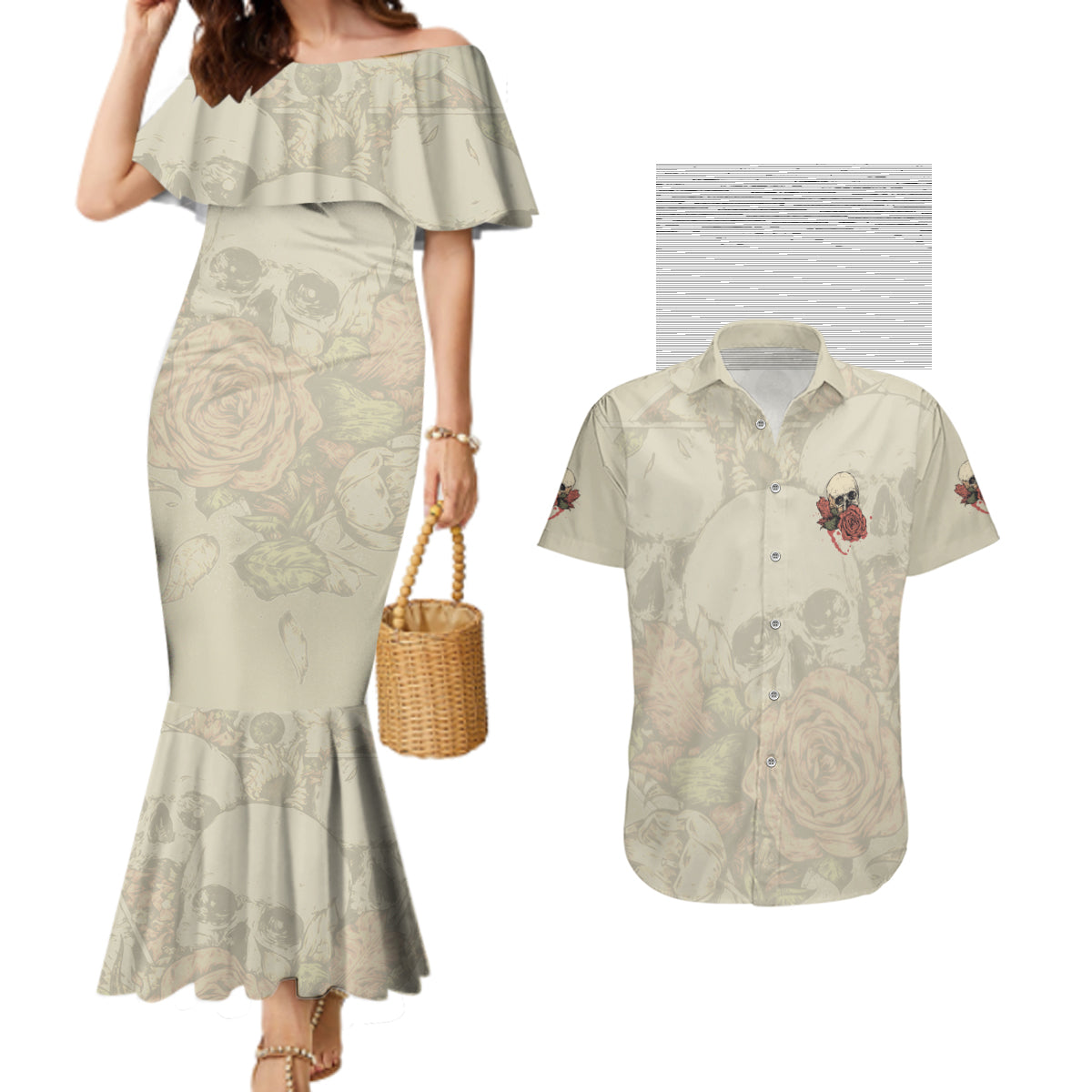 Stuck Between Idk Idc And Idgaf Skull Couples Matching Mermaid Dress and Hawaiian Shirt - Wonder Print Shop
