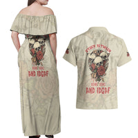 Stuck Between Idk Idc And Idgaf Skull Couples Matching Off Shoulder Maxi Dress and Hawaiian Shirt - Wonder Print Shop