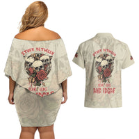Stuck Between Idk Idc And Idgaf Skull Couples Matching Off Shoulder Short Dress and Hawaiian Shirt - Wonder Print Shop