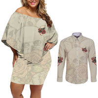 Stuck Between Idk Idc And Idgaf Skull Couples Matching Off Shoulder Short Dress and Long Sleeve Button Shirt - Wonder Print Shop