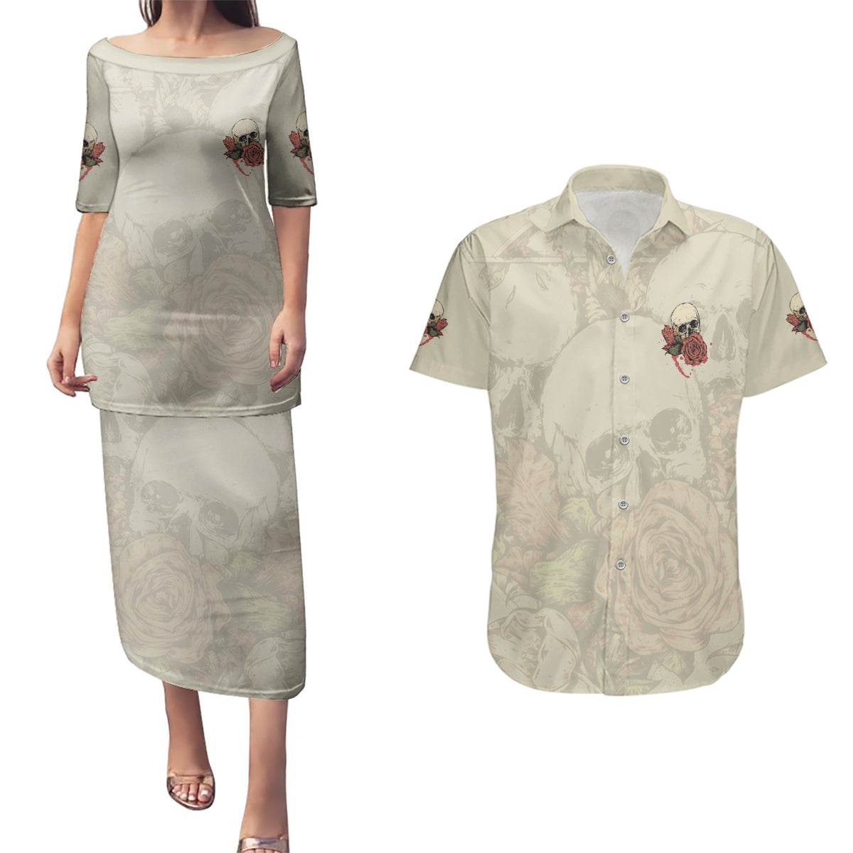 Stuck Between Idk Idc And Idgaf Skull Couples Matching Puletasi Dress and Hawaiian Shirt - Wonder Print Shop