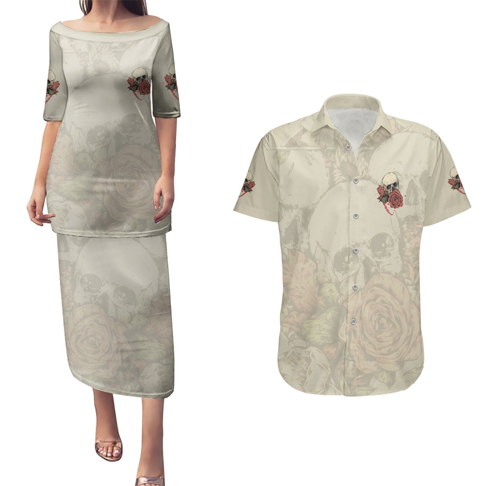 Stuck Between Idk Idc And Idgaf Skull Couples Matching Puletasi Dress and Hawaiian Shirt - Wonder Print Shop