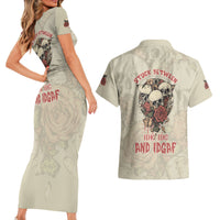 Stuck Between Idk Idc And Idgaf Skull Couples Matching Short Sleeve Bodycon Dress and Hawaiian Shirt - Wonder Print Shop