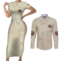 Stuck Between Idk Idc And Idgaf Skull Couples Matching Short Sleeve Bodycon Dress and Long Sleeve Button Shirt - Wonder Print Shop