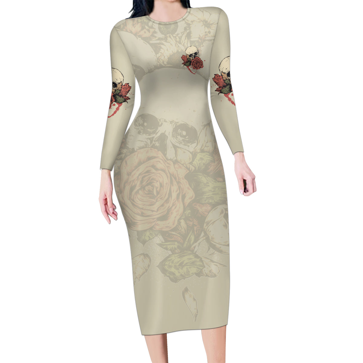 Stuck Between Idk Idc And Idgaf Skull Family Matching Long Sleeve Bodycon Dress and Hawaiian Shirt - Wonder Print Shop