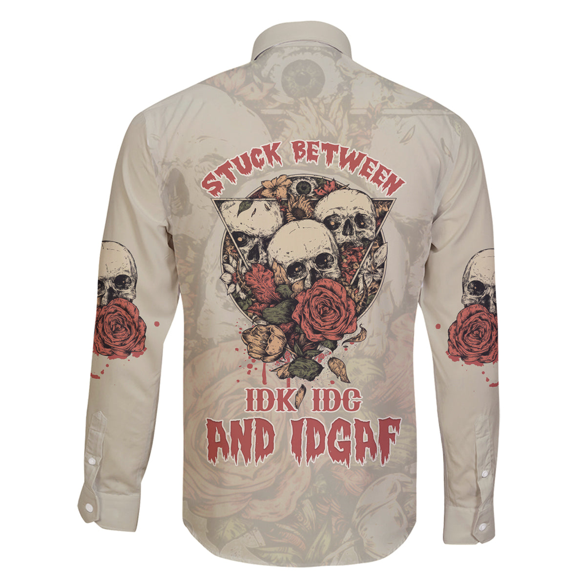 Stuck Between Idk Idc And Idgaf Skull Family Matching Off Shoulder Long Sleeve Dress and Hawaiian Shirt - Wonder Print Shop