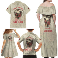 Stuck Between Idk Idc And Idgaf Skull Family Matching Off Shoulder Maxi Dress and Hawaiian Shirt - Wonder Print Shop