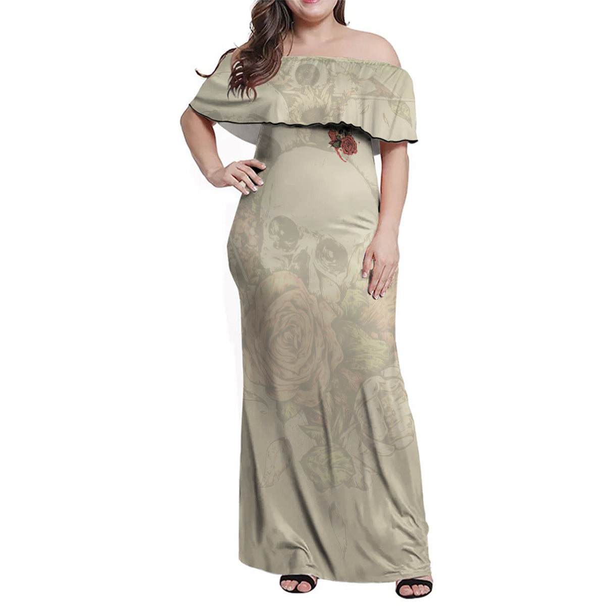Stuck Between Idk Idc And Idgaf Skull Family Matching Off Shoulder Maxi Dress and Hawaiian Shirt - Wonder Print Shop