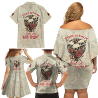 Stuck Between Idk Idc And Idgaf Skull Family Matching Off Shoulder Short Dress and Hawaiian Shirt - Wonder Print Shop