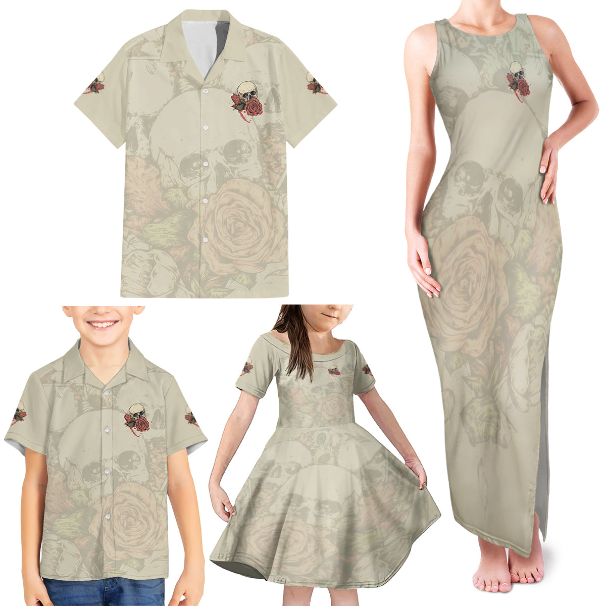 Stuck Between Idk Idc And Idgaf Skull Family Matching Tank Maxi Dress and Hawaiian Shirt - Wonder Print Shop
