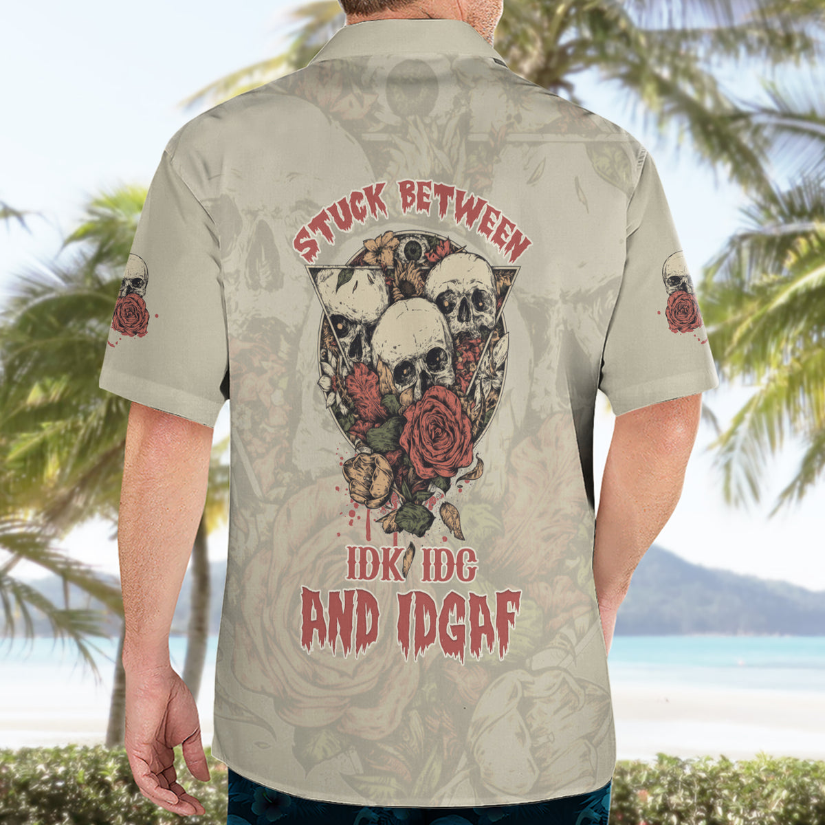 Stuck Between Idk Idc And Idgaf Skull Hawaiian Shirt - Wonder Print Shop