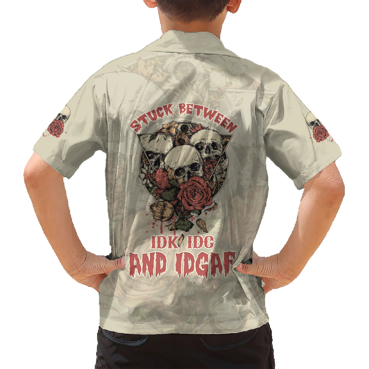 Stuck Between Idk Idc And Idgaf Skull Hawaiian Shirt - Wonder Print Shop