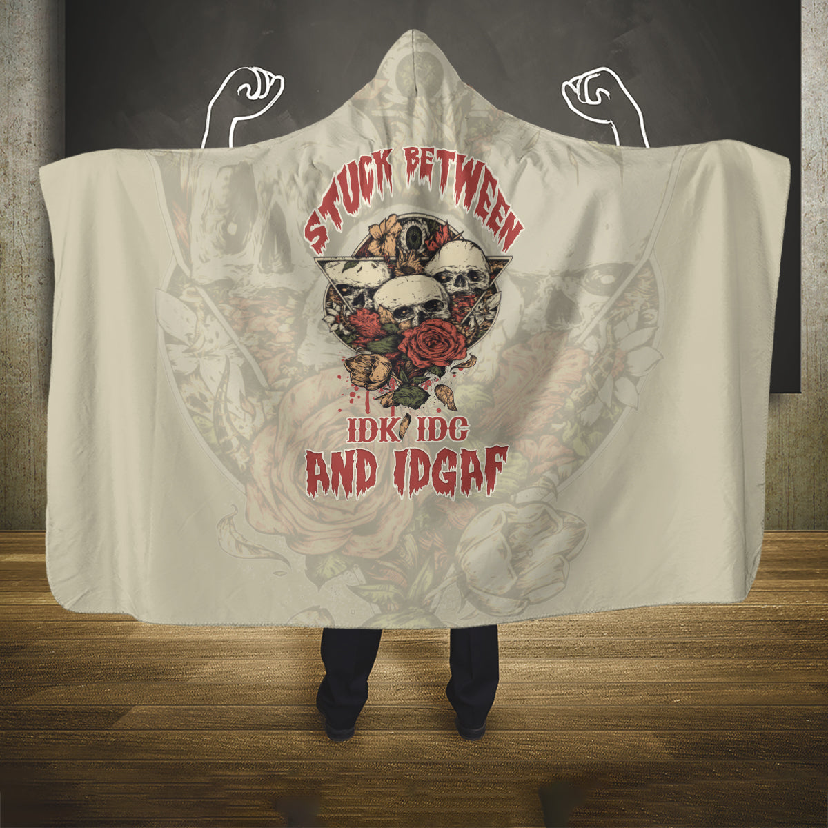 stuck-between-idk-idc-and-idgaf-skull-hooded-blanket