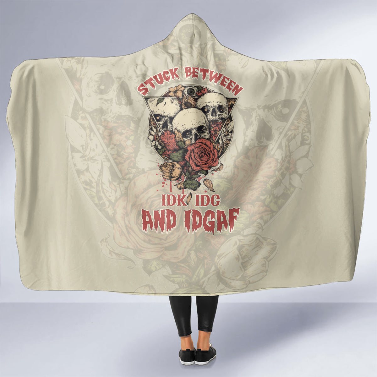 stuck-between-idk-idc-and-idgaf-skull-hooded-blanket