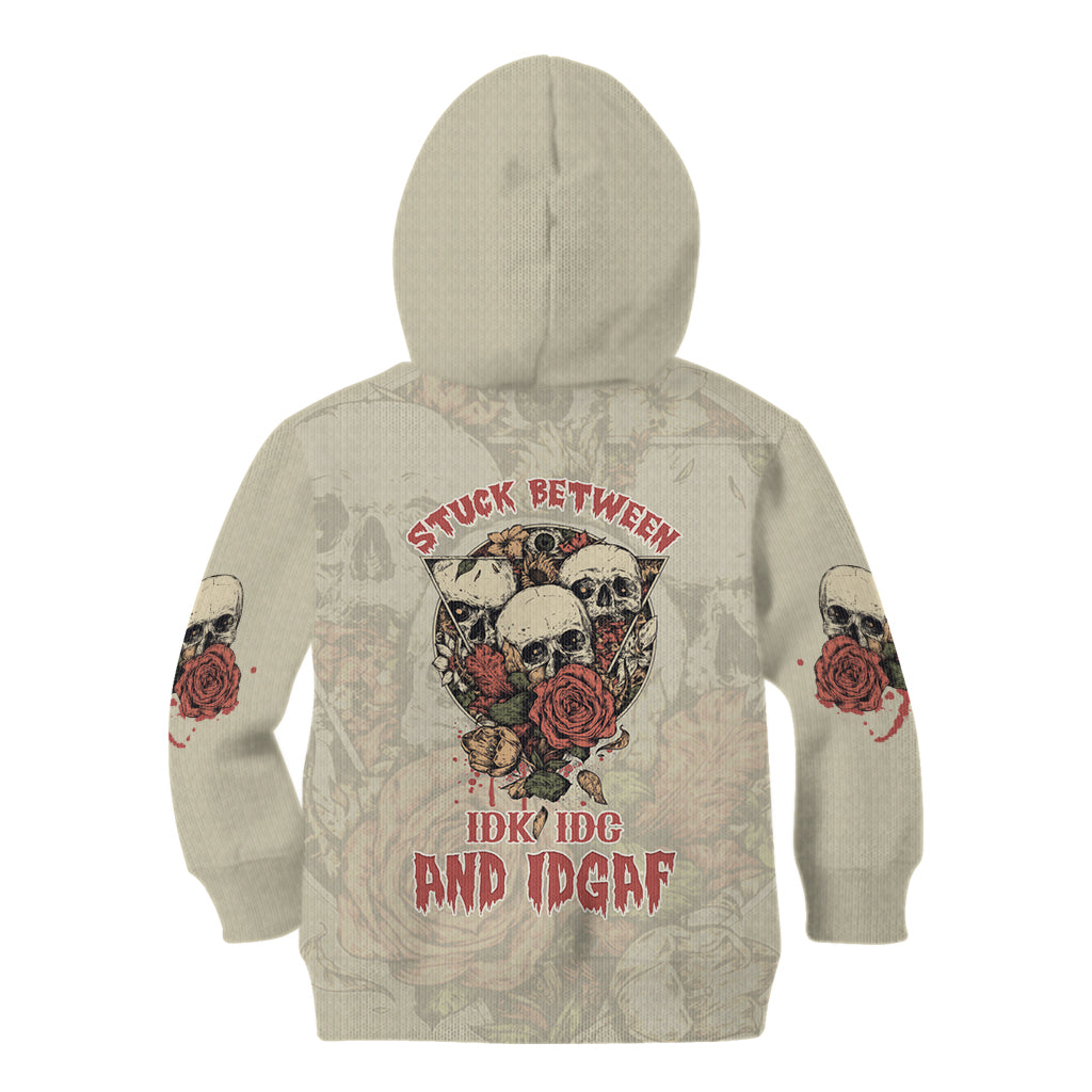 Stuck Between Idk Idc And Idgaf Skull Kid Hoodie - Wonder Print Shop
