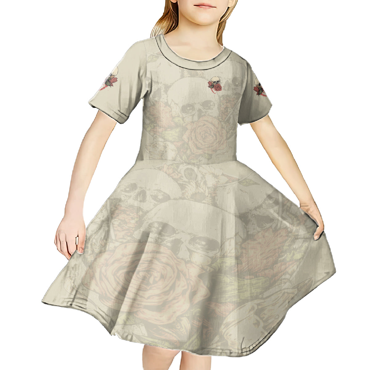 Stuck Between Idk Idc And Idgaf Skull Kid Short Sleeve Dress - Wonder Print Shop
