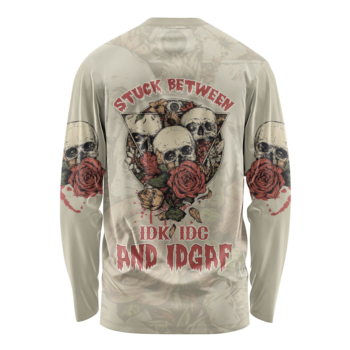 Stuck Between Idk Idc And Idgaf Skull Long Sleeve Shirt - Wonder Print Shop