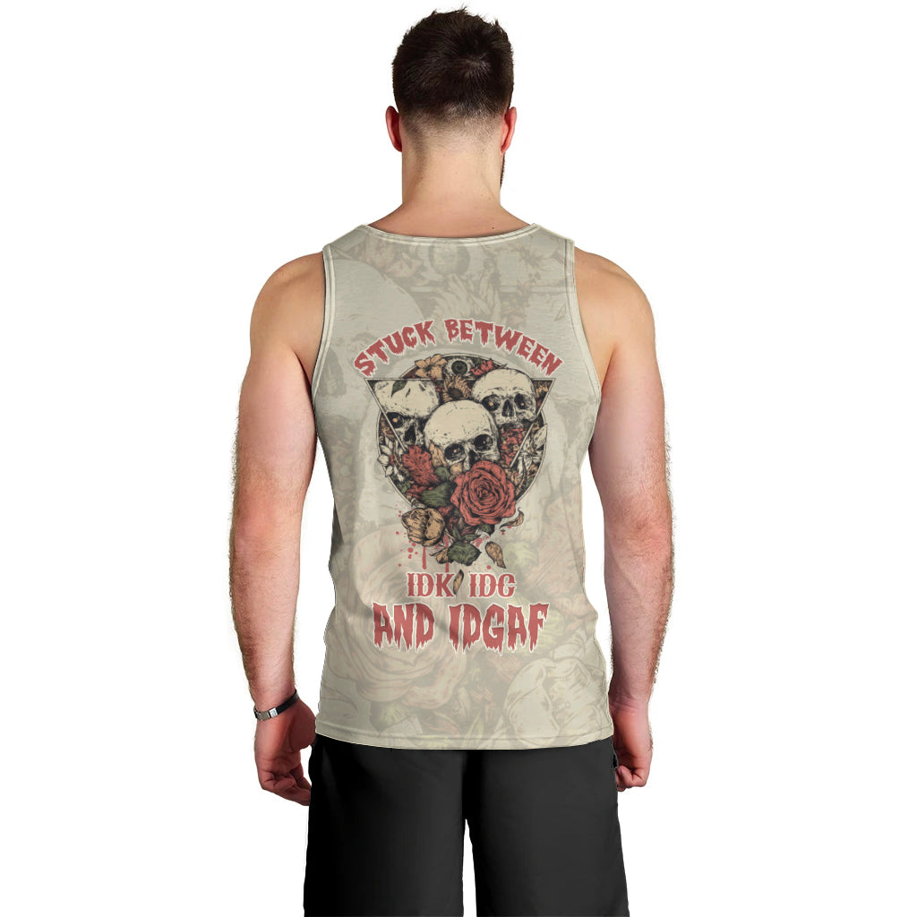 Stuck Between Idk Idc And Idgaf Skull Men Tank Top - Wonder Print Shop
