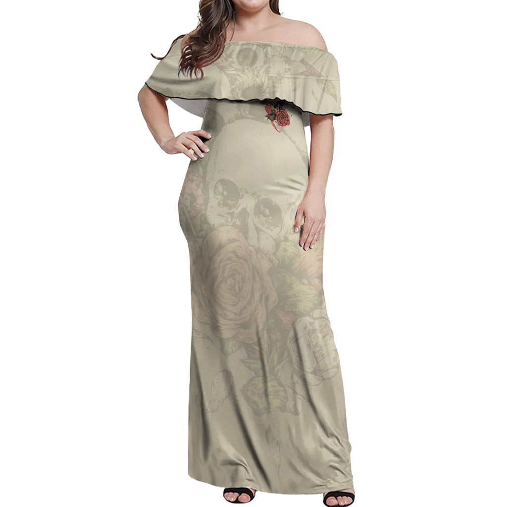 Stuck Between Idk Idc And Idgaf Skull Off Shoulder Maxi Dress - Wonder Print Shop