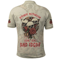 Stuck Between Idk Idc And Idgaf Skull Polo Shirt - Wonder Print Shop