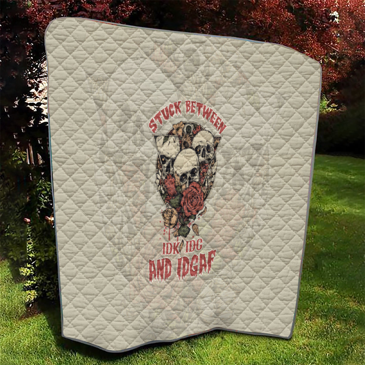 Stuck Between Idk Idc And Idgaf Skull Quilt - Wonder Print Shop