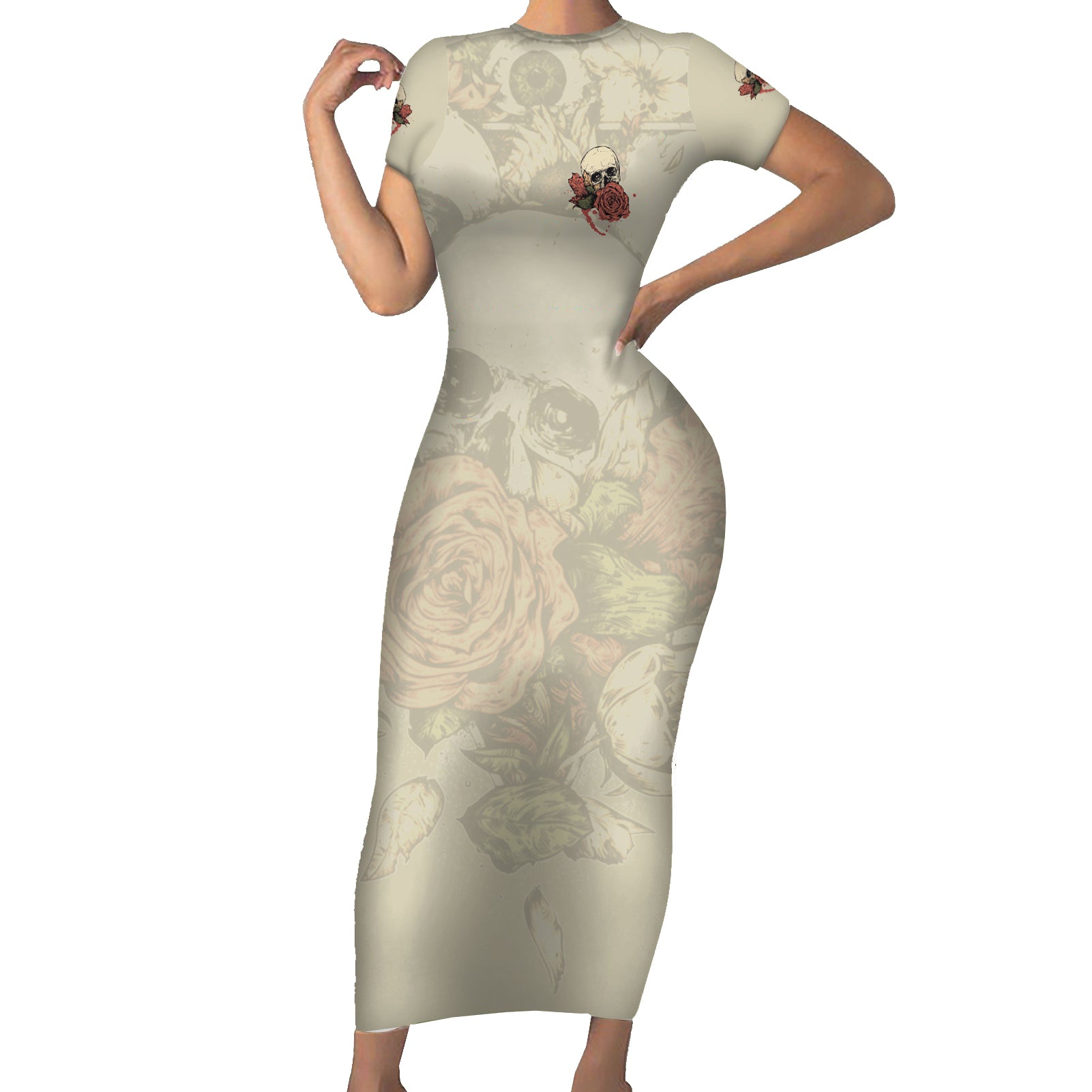 Stuck Between Idk Idc And Idgaf Skull Short Sleeve Bodycon Dress - Wonder Print Shop