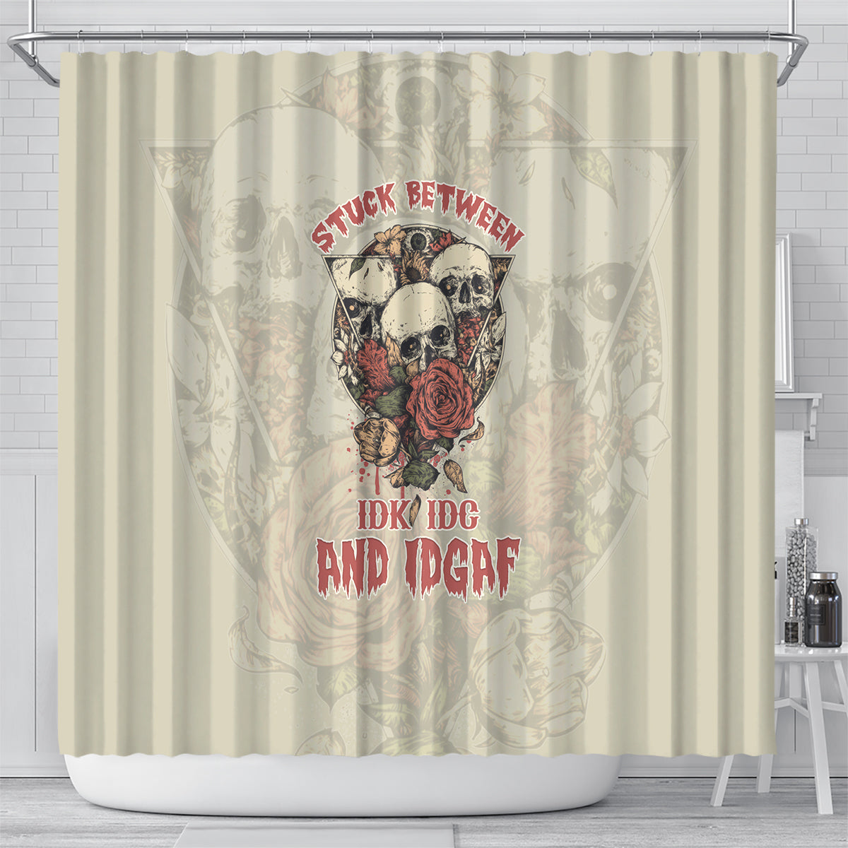 stuck-between-idk-idc-and-idgaf-skull-shower-curtain