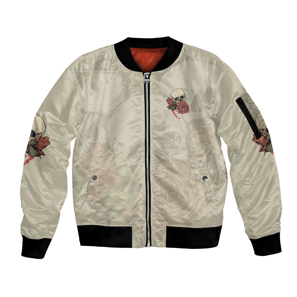 Stuck Between Idk Idc And Idgaf Skull Sleeve Zip Bomber Jacket - Wonder Print Shop