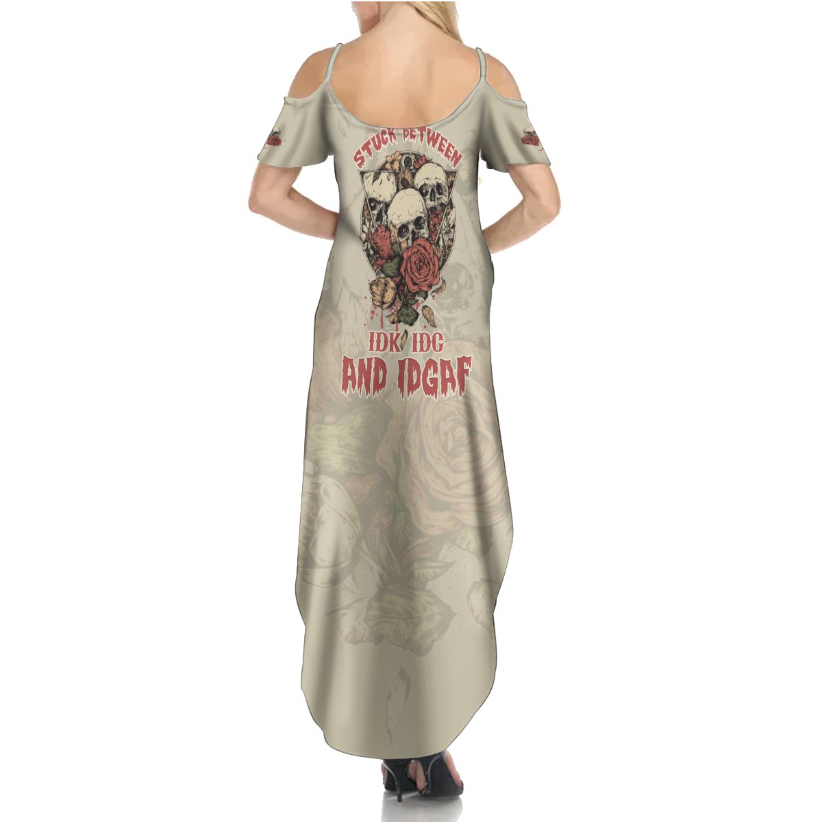 Stuck Between Idk Idc And Idgaf Skull Summer Maxi Dress - Wonder Print Shop