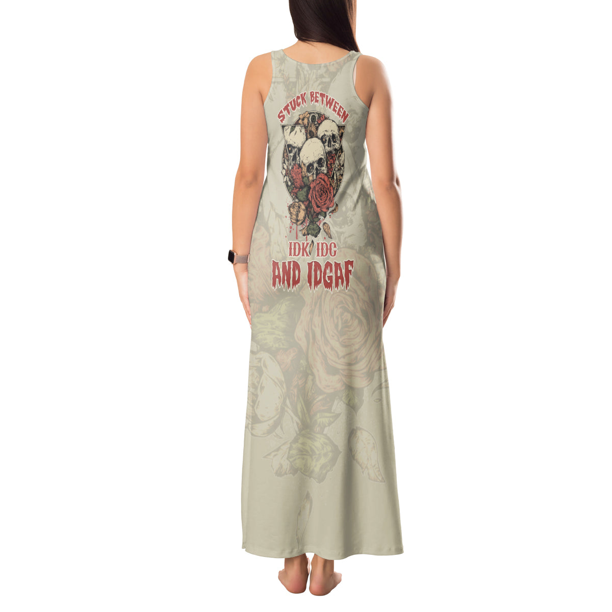 Stuck Between Idk Idc And Idgaf Skull Tank Maxi Dress - Wonder Print Shop