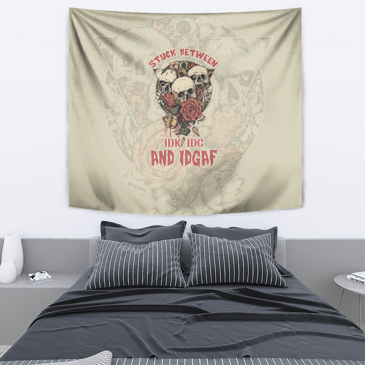 Stuck Between Idk Idc And Idgaf Skull Tapestry - Wonder Print Shop