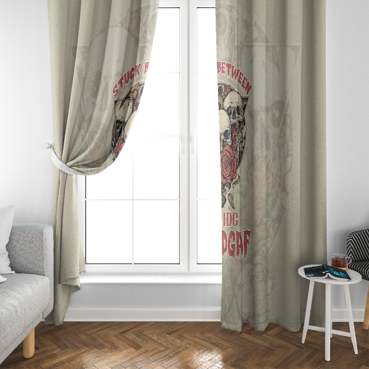 Stuck Between Idk Idc And Idgaf Skull Window Curtain - Wonder Print Shop