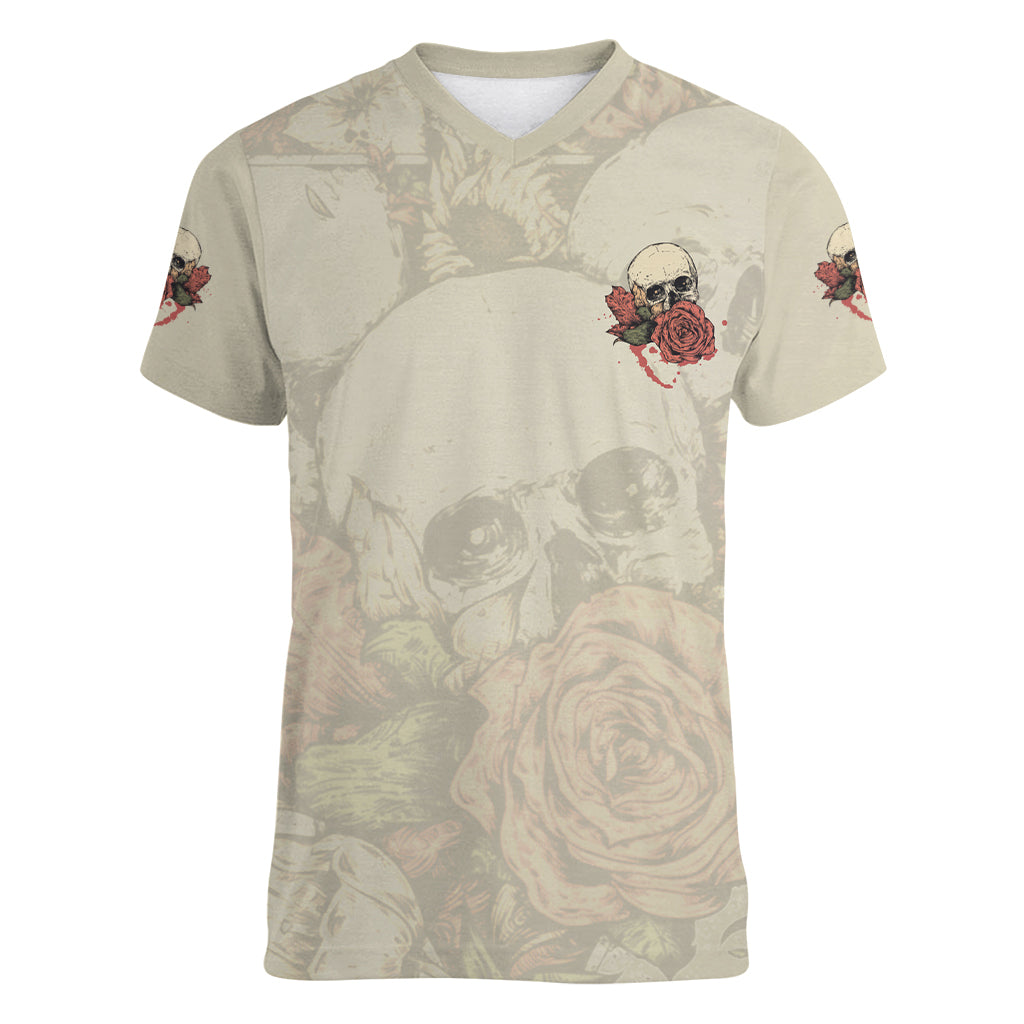 Stuck Between Idk Idc And Idgaf Skull Women V Neck T Shirt - Wonder Print Shop