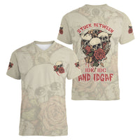 Stuck Between Idk Idc And Idgaf Skull Women V Neck T Shirt - Wonder Print Shop