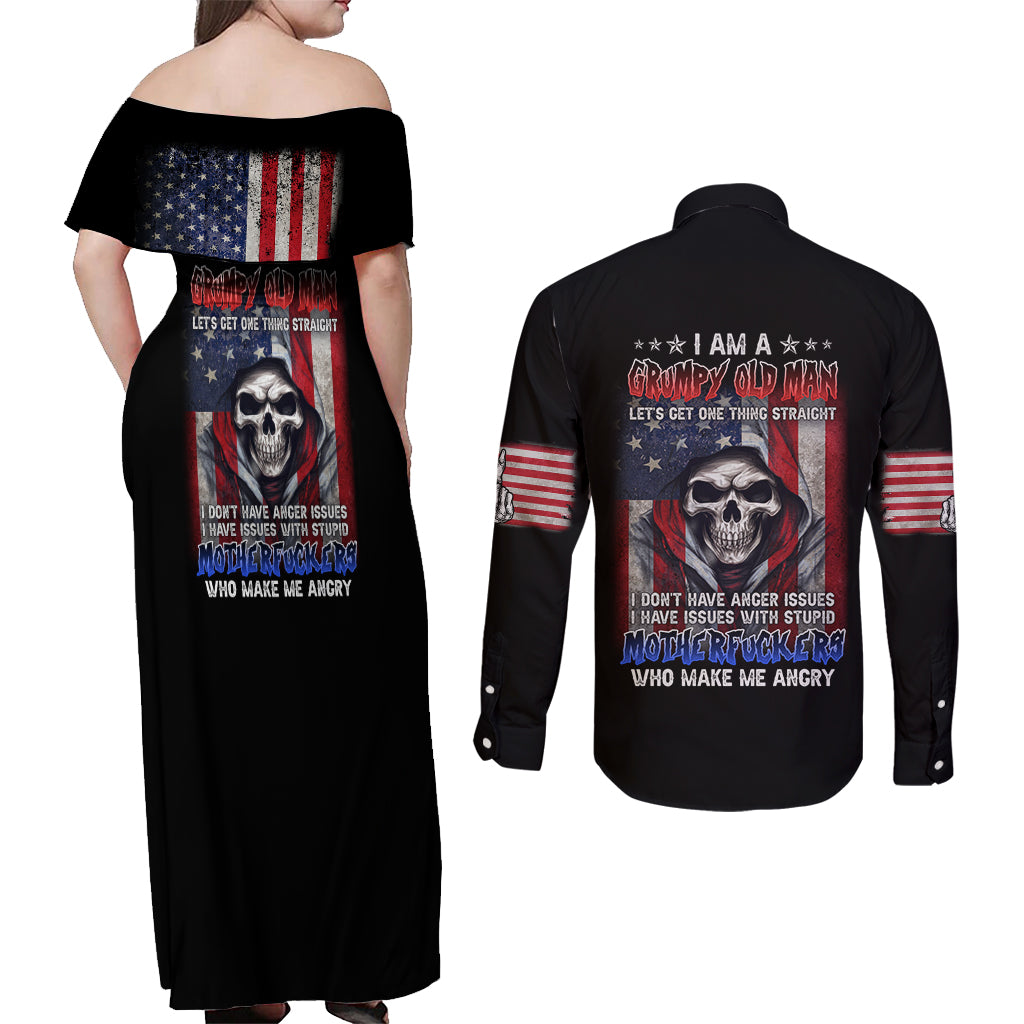 I Am A Grumpy Old Man Couples Matching Off Shoulder Maxi Dress and Long Sleeve Button Shirt - Wonder Print Shop