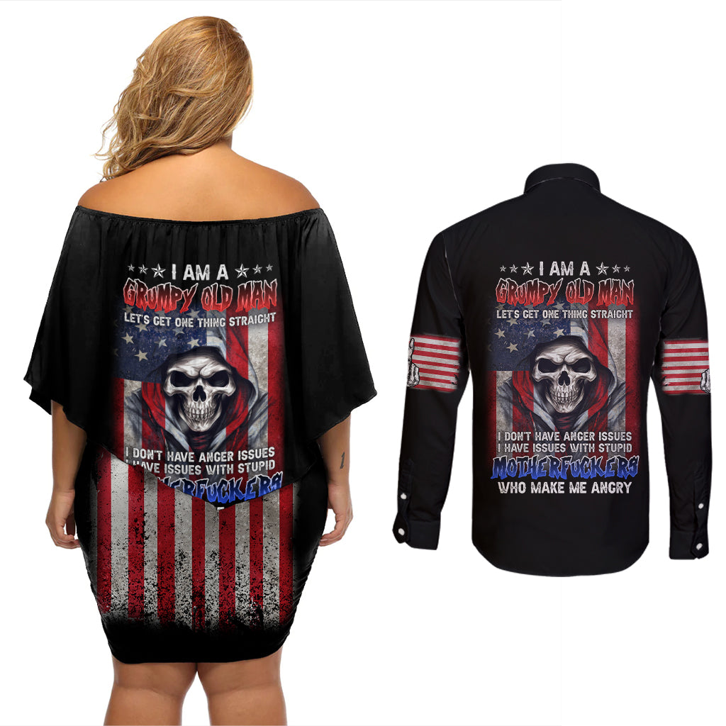 I Am A Grumpy Old Man Couples Matching Off Shoulder Short Dress and Long Sleeve Button Shirt - Wonder Print Shop