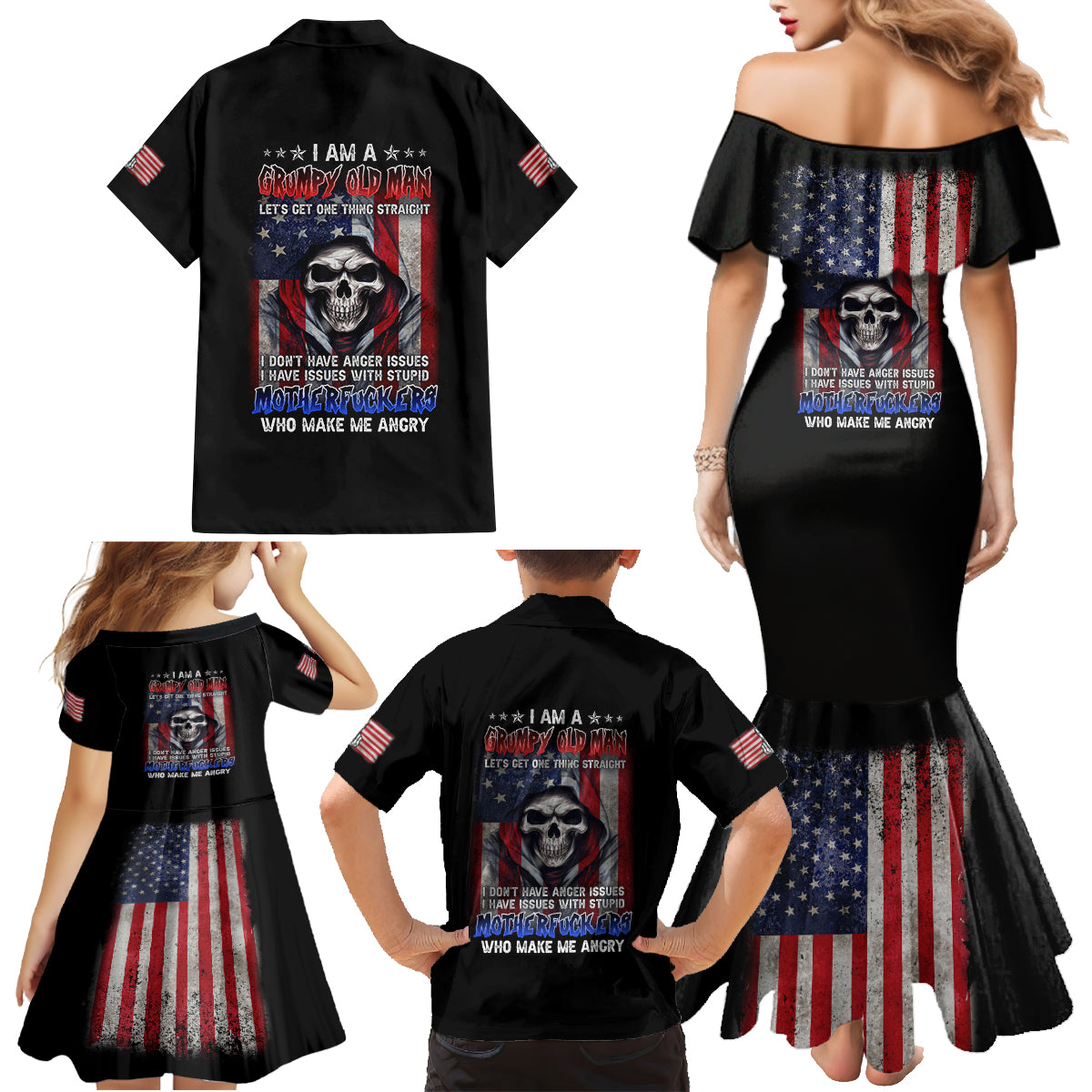 I Am A Grumpy Old Man Family Matching Mermaid Dress and Hawaiian Shirt - Wonder Print Shop