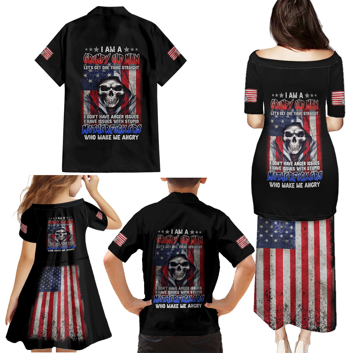 I Am A Grumpy Old Man Family Matching Puletasi Dress and Hawaiian Shirt - Wonder Print Shop