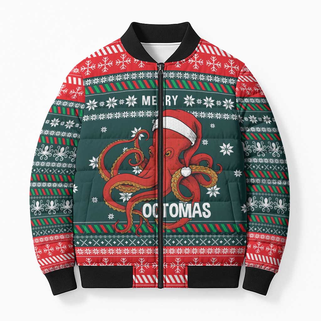 Merry Octomas Christmas Bomber Puffer Jacket Xmas Holiday Patterns - Wonder Print Shop